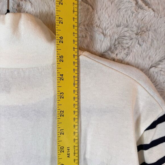 J Crew Sweater Size L Striped Navy Ivory Cotton Pullover Nautical Coastal Preppy - Picture 7 of 9